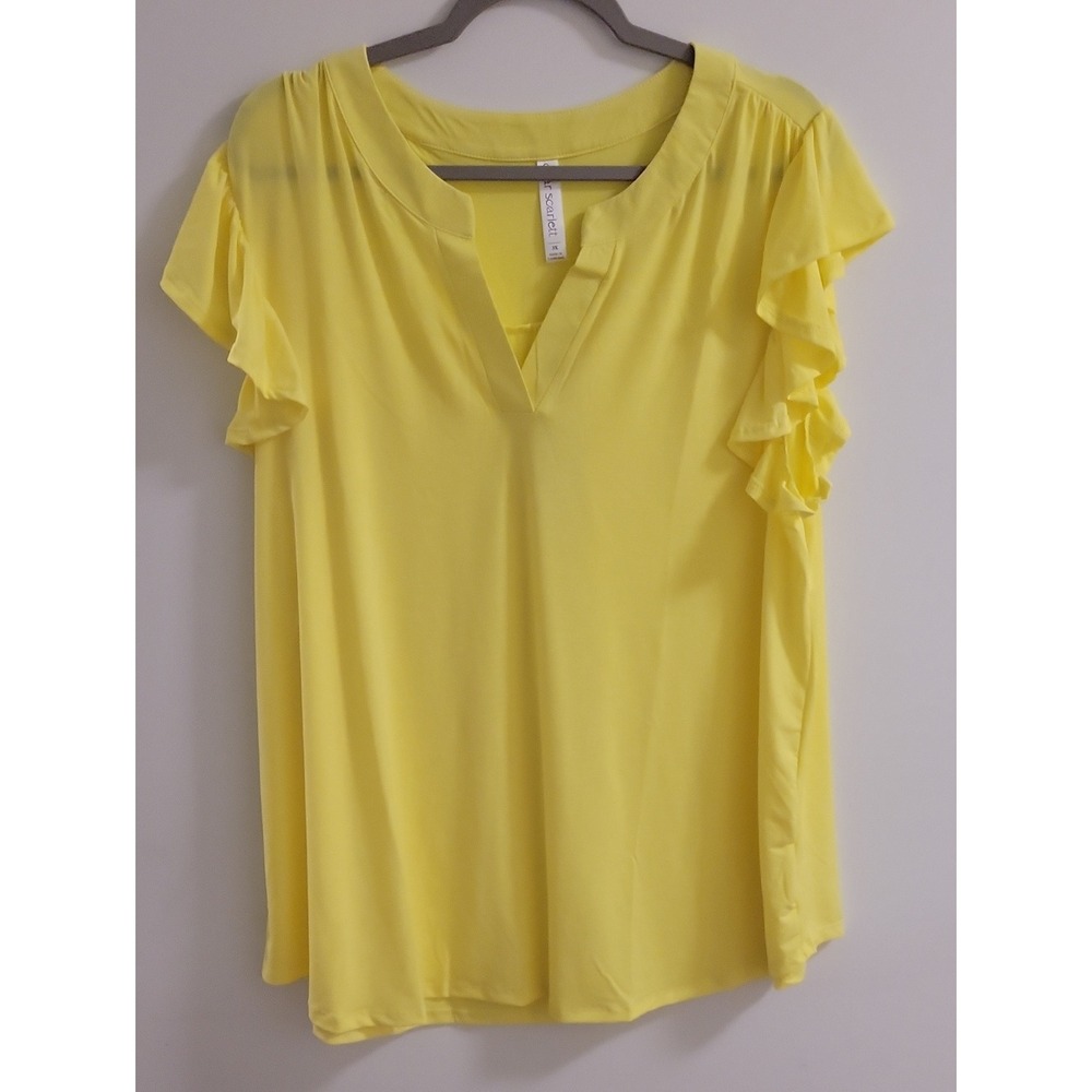 Dear Scarlett V Neck Ruffle Sleeve Top Yellow 3xl